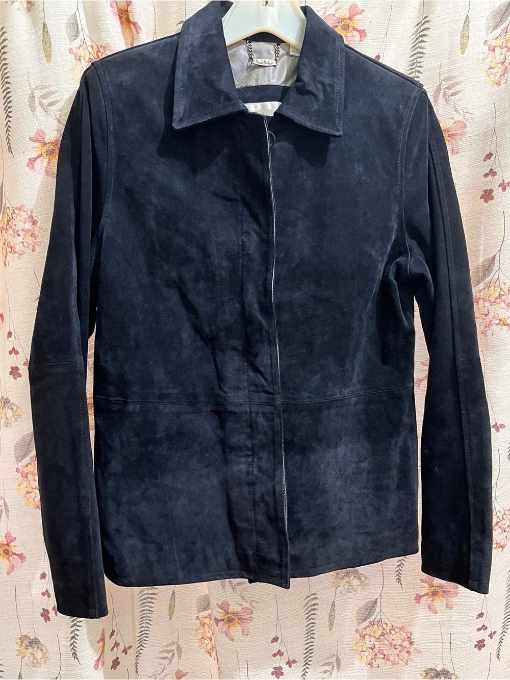 Nicole Miller Navy Suede Leather Jacket